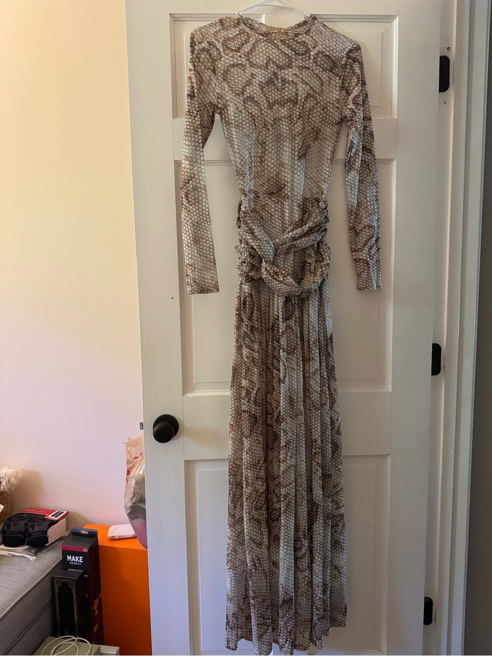 SHEIN Brown Snake-Print Long Sleeve Maxi Dress